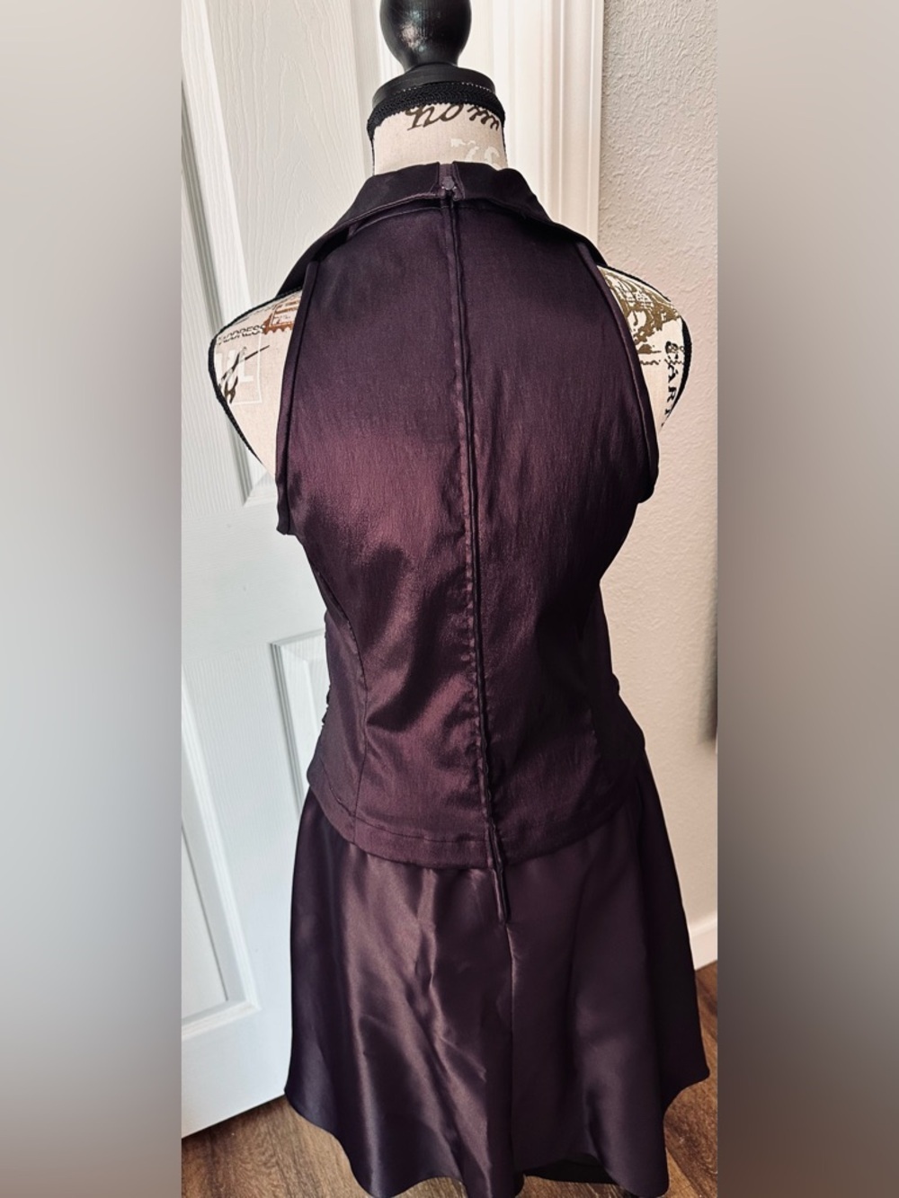 Tadashi Shoji Plum Ruched Halter Gown - Picture 5 of 9